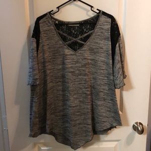 Heathered grey/black lace back top
